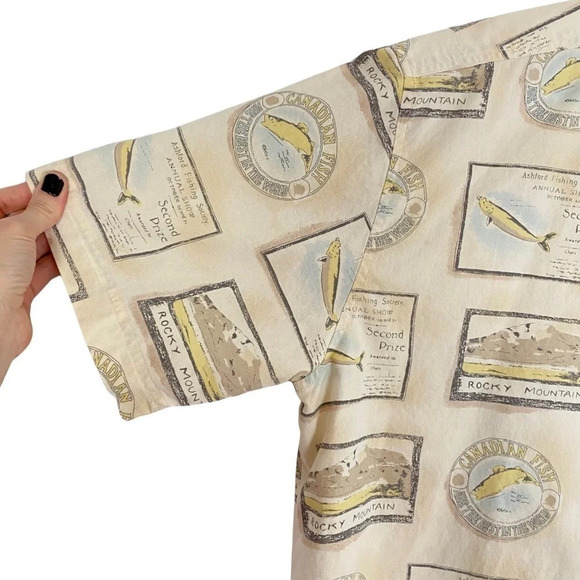 Woolrich Moccasin Fish Frames Retro Button Down Shirt Mens Large Vintage Style - Picture 4 of 9